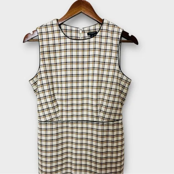 Ann Taylor Petite Plaid Faux Leather Trim Sheath Dress Cream Tan Size 4P New