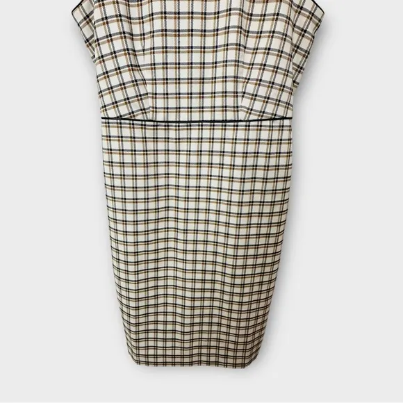 Ann Taylor Petite Plaid Faux Leather Trim Sheath Dress Cream Tan Size 4P New