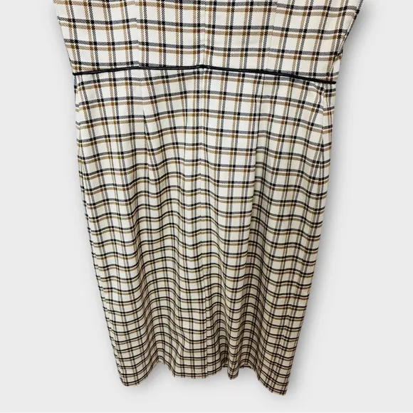 Ann Taylor Petite Plaid Faux Leather Trim Sheath Dress Cream Tan Size 4P New