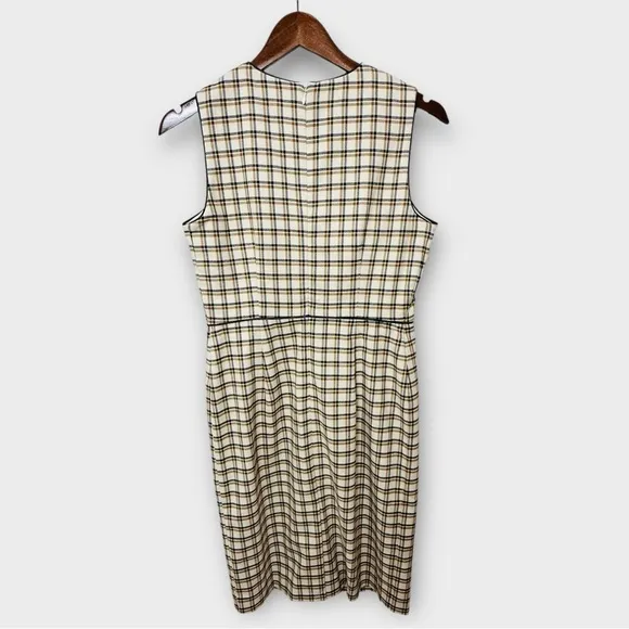 Ann Taylor Petite Plaid Faux Leather Trim Sheath Dress Cream Tan Size 4P New