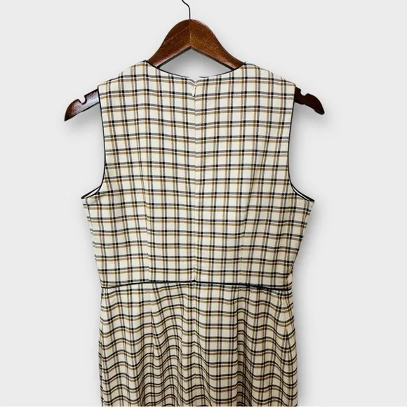 Ann Taylor Petite Plaid Faux Leather Trim Sheath Dress Cream Tan Size 4P New