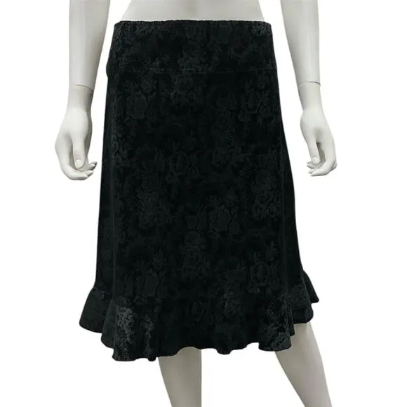 Anna Sui VTG Skirt Floral Lace Pattern in Suede with Peplum Bottom in Black