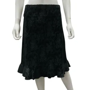 Anna Sui VTG Skirt Floral Lace Pattern in Suede with Peplum Bottom in Black