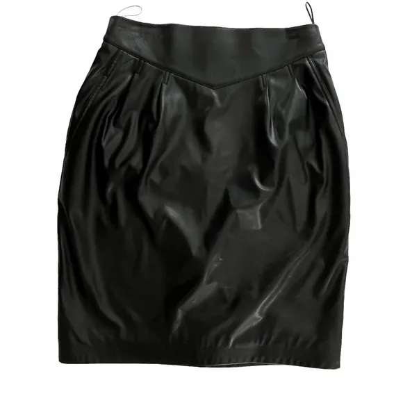 Anne Fontaine Vegan Black Faux Leather Pencil Skirt Women Size 38/US 2-4