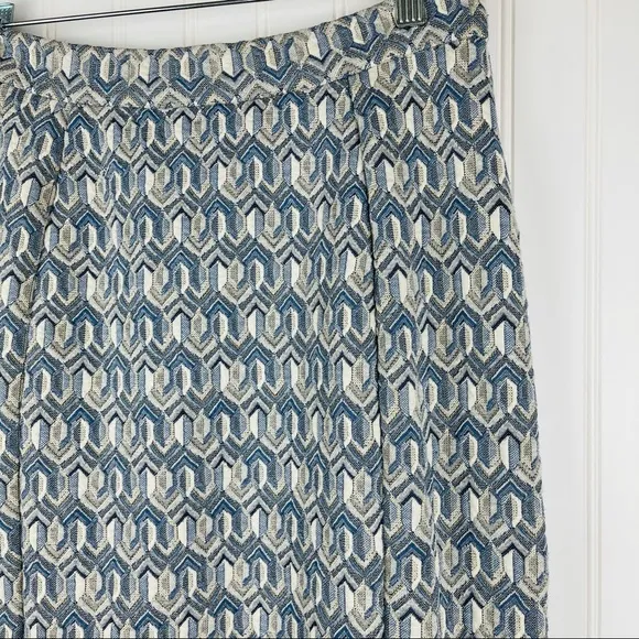 Anthro Maeve Blue Gold Diamond Pencil Skirt Small