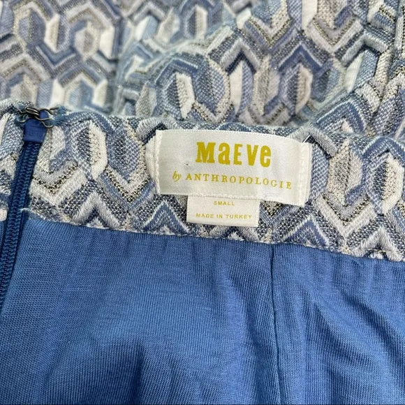 Anthro Maeve Blue Gold Diamond Pencil Skirt Small