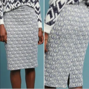 Anthro Maeve Blue Gold Diamond Pencil Skirt Small