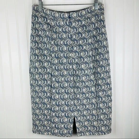 Anthro Maeve Blue Gold Diamond Pencil Skirt Small
