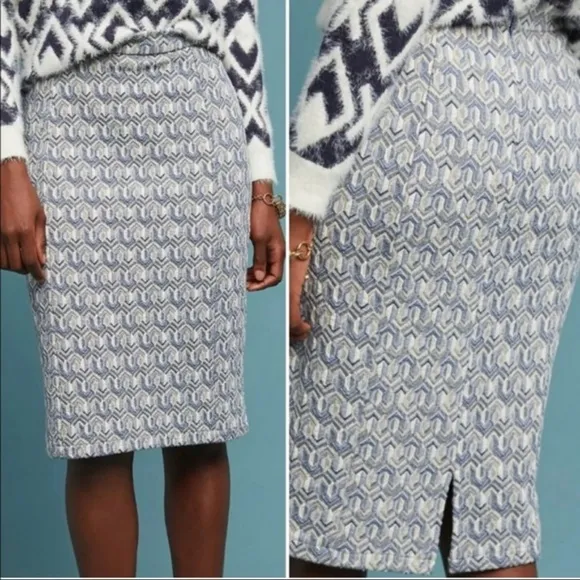 Anthro Maeve Blue Gold Diamond Pencil Skirt Small