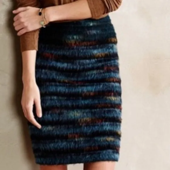 Anthropolo Pencil silhoquette feathered wool skirt