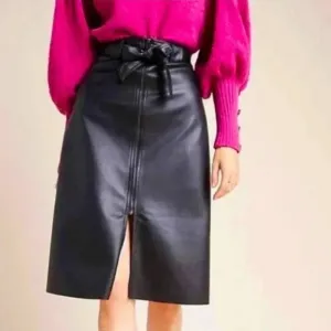 Anthropologie | Bailey 44 Vegan Soft Leather belted zipper front skirt.  (Small)