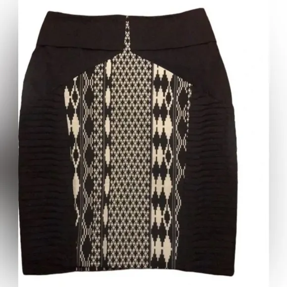 Anthropologie black and cream Floreat pin-tucked tribal print pencil skirt