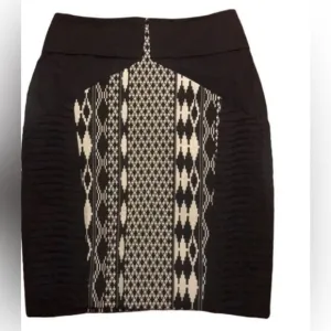 Anthropologie black and cream Floreat pin-tucked tribal print pencil skirt