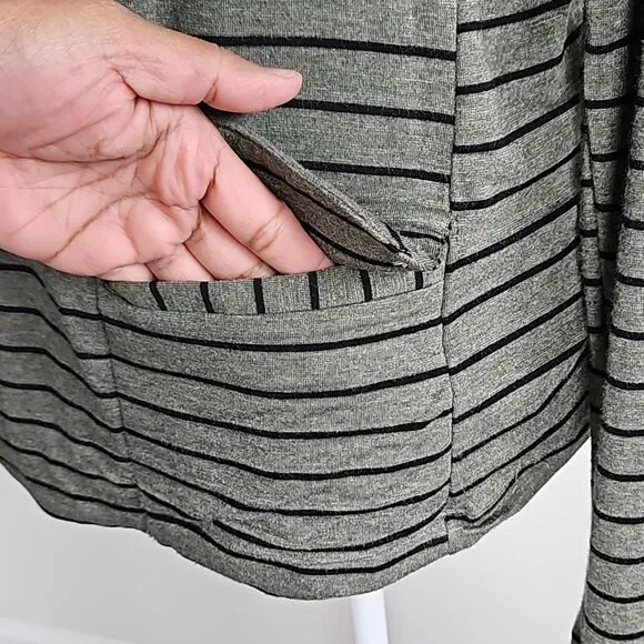 Anthropologie Dolan Open Jacket office Blazer Striped Green Black Womens size L