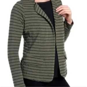Anthropologie Dolan Open Jacket office Blazer Striped Green Black Womens size L