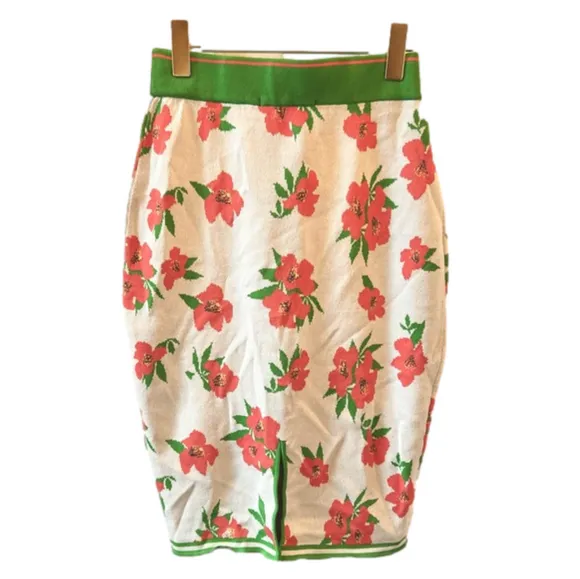 Anthropologie Eva Franco Floral Knit Stretch Medium Skirt Knee Length
