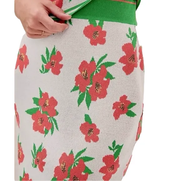 Anthropologie Eva Franco Floral Knit Stretch Medium Skirt Knee Length