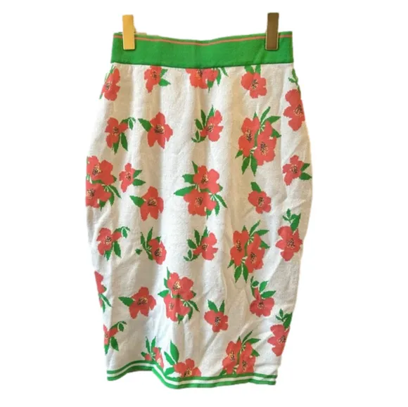 Anthropologie Eva Franco Floral Knit Stretch Medium Skirt Knee Length