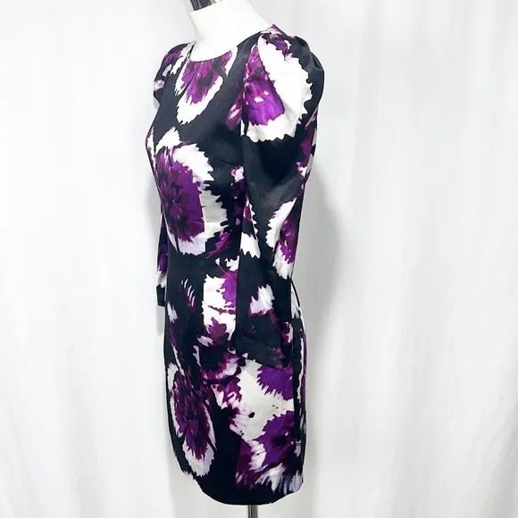 Anthropologie Leifsdottir Belvedere Puff Sleeve Sheath Dress Floral Purple Siz 4