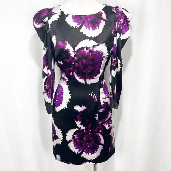 Anthropologie Leifsdottir Belvedere Puff Sleeve Sheath Dress Floral Purple Siz 4