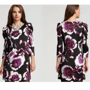 Anthropologie Leifsdottir Belvedere Puff Sleeve Sheath Dress Floral Purple Siz 4