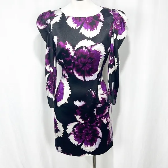 Anthropologie Leifsdottir Belvedere Puff Sleeve Sheath Dress Floral Purple Siz 4