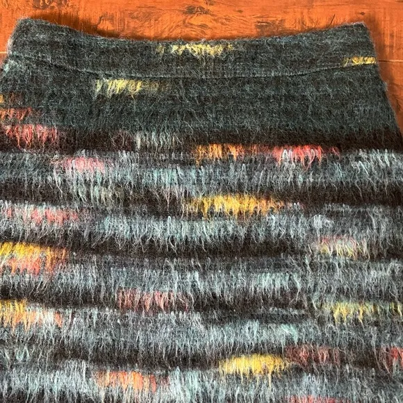 ANTHROPOLOGIE Maeve Feathered Wool Mini Pencil Skirt Fuzzy Blue Motif Size 0