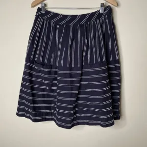 Anthropologie Maeve Nubby Stripes Skirt Navy Blue White Pockets Size 12