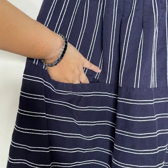 Anthropologie Maeve Nubby Stripes Skirt Navy Blue White Pockets Size 12