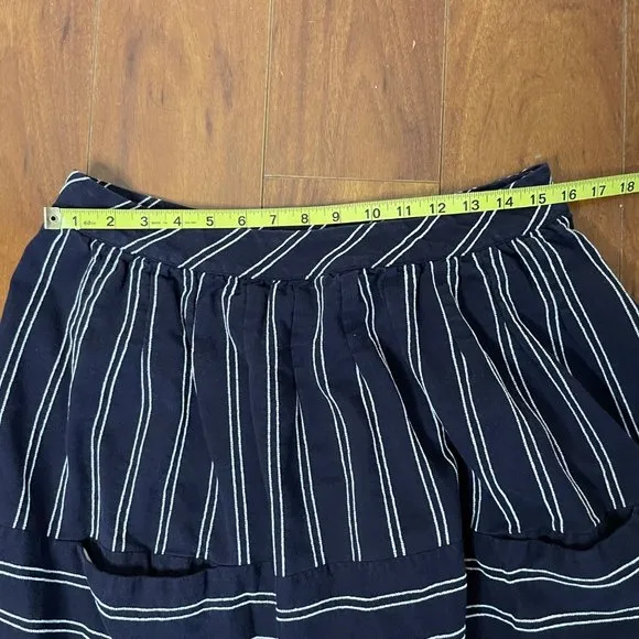 Anthropologie Maeve Nubby Stripes Skirt Navy Blue White Pockets Size 12