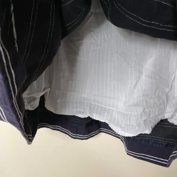 Anthropologie Maeve Nubby Stripes Skirt Navy Blue White Pockets Size 12