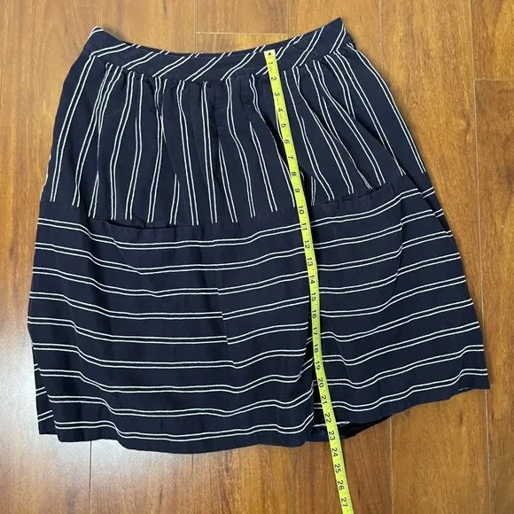 Anthropologie Maeve Nubby Stripes Skirt Navy Blue White Pockets Size 12