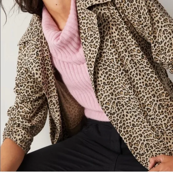 Anthropologie Monarc Leopard Animal Print Trench Jacket Blazer Women’s Size XS