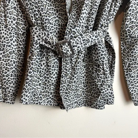 Anthropologie Monarc Leopard Animal Print Trench Jacket Blazer Women’s Size XS
