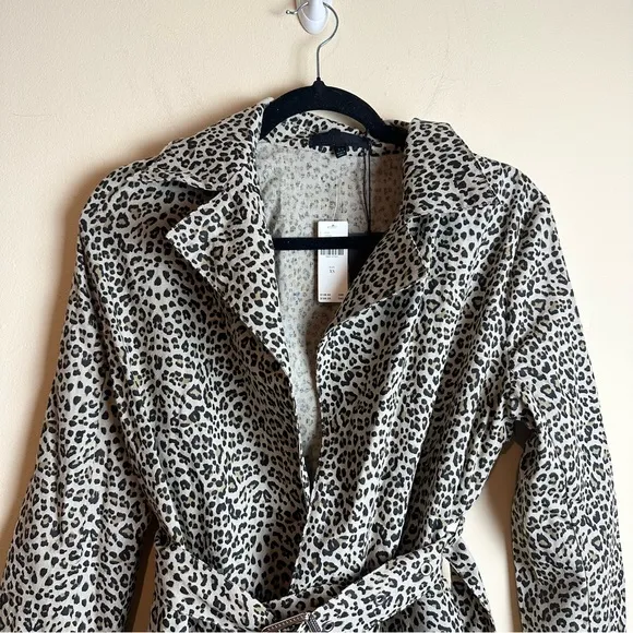 Anthropologie Monarc Leopard Animal Print Trench Jacket Blazer Women’s Size XS
