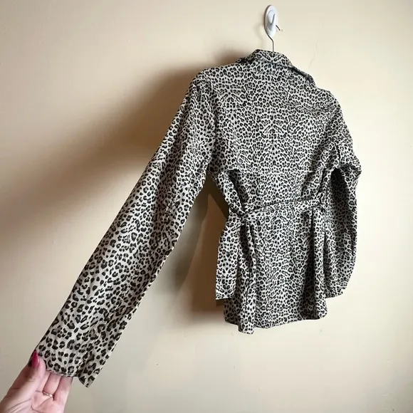 Anthropologie Monarc Leopard Animal Print Trench Jacket Blazer Women’s Size XS