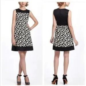 Anthropologie Notched Dots Dress by Leifnotes Black Cream Size 8