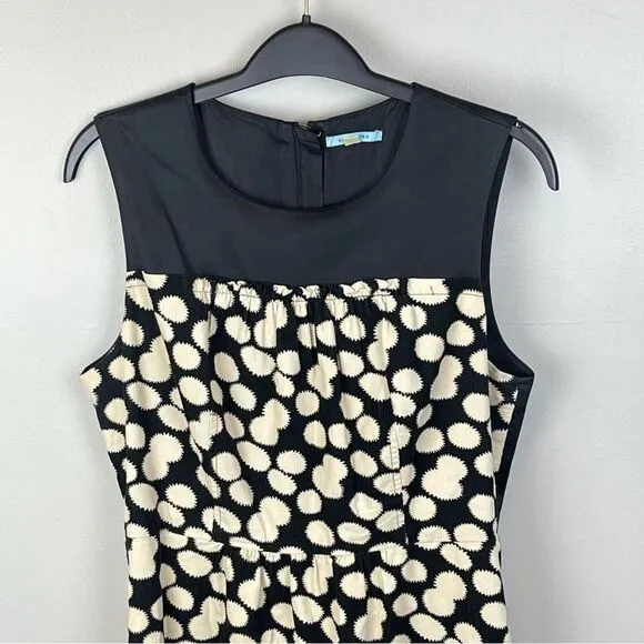 Anthropologie Notched Dots Dress by Leifnotes Black Cream Size 8