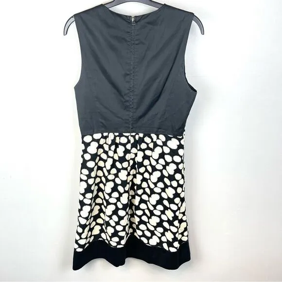 Anthropologie Notched Dots Dress by Leifnotes Black Cream Size 8