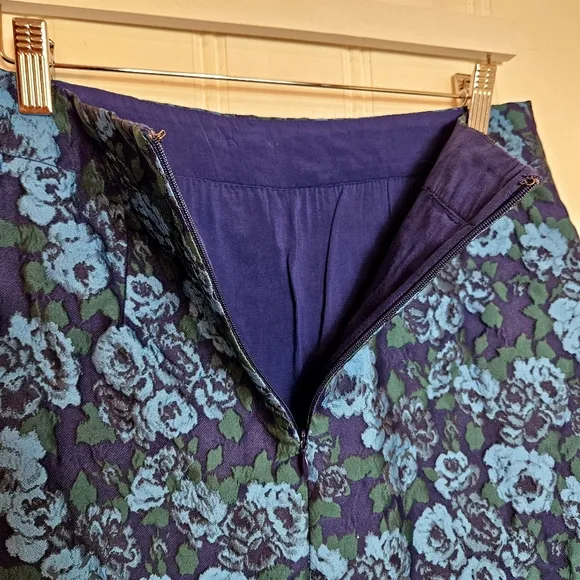Anthropologie Skirt Womens Size 6 Maeve Blue Jacquard Floral Print Pencil Skirt