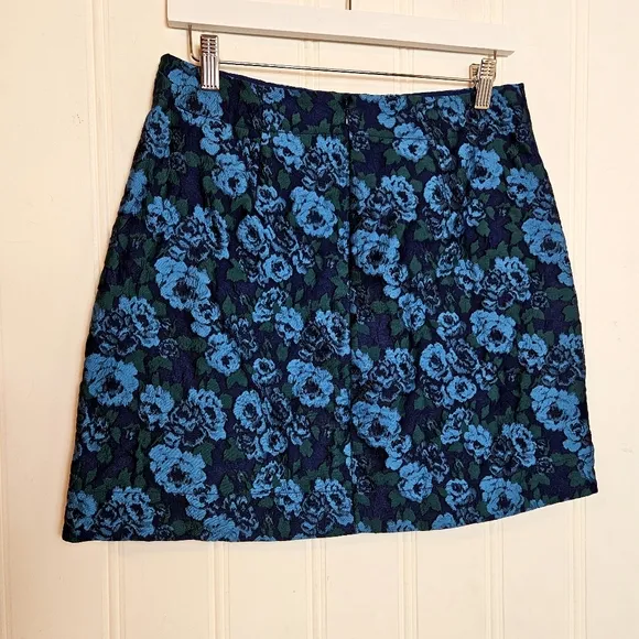 Anthropologie Skirt Womens Size 6 Maeve Blue Jacquard Floral Print Pencil Skirt