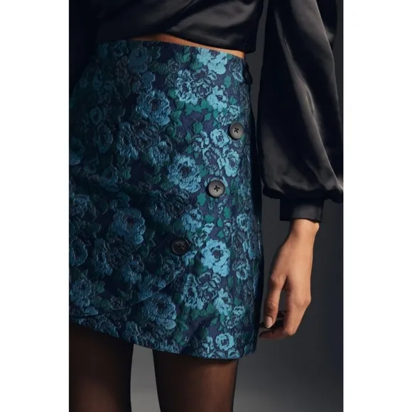 Anthropologie Skirt Womens Size 6 Maeve Blue Jacquard Floral Print Pencil Skirt