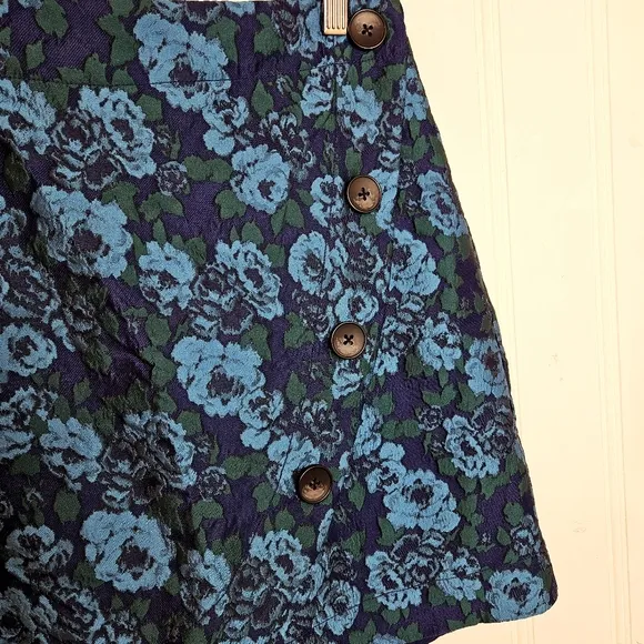 Anthropologie Skirt Womens Size 6 Maeve Blue Jacquard Floral Print Pencil Skirt