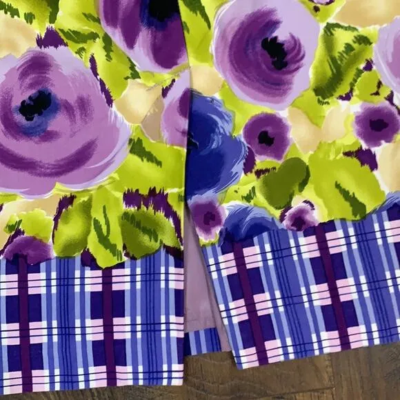 Anthropologie Yonana Baraschi Purple/Green Floral Plaid Pencil Skirt