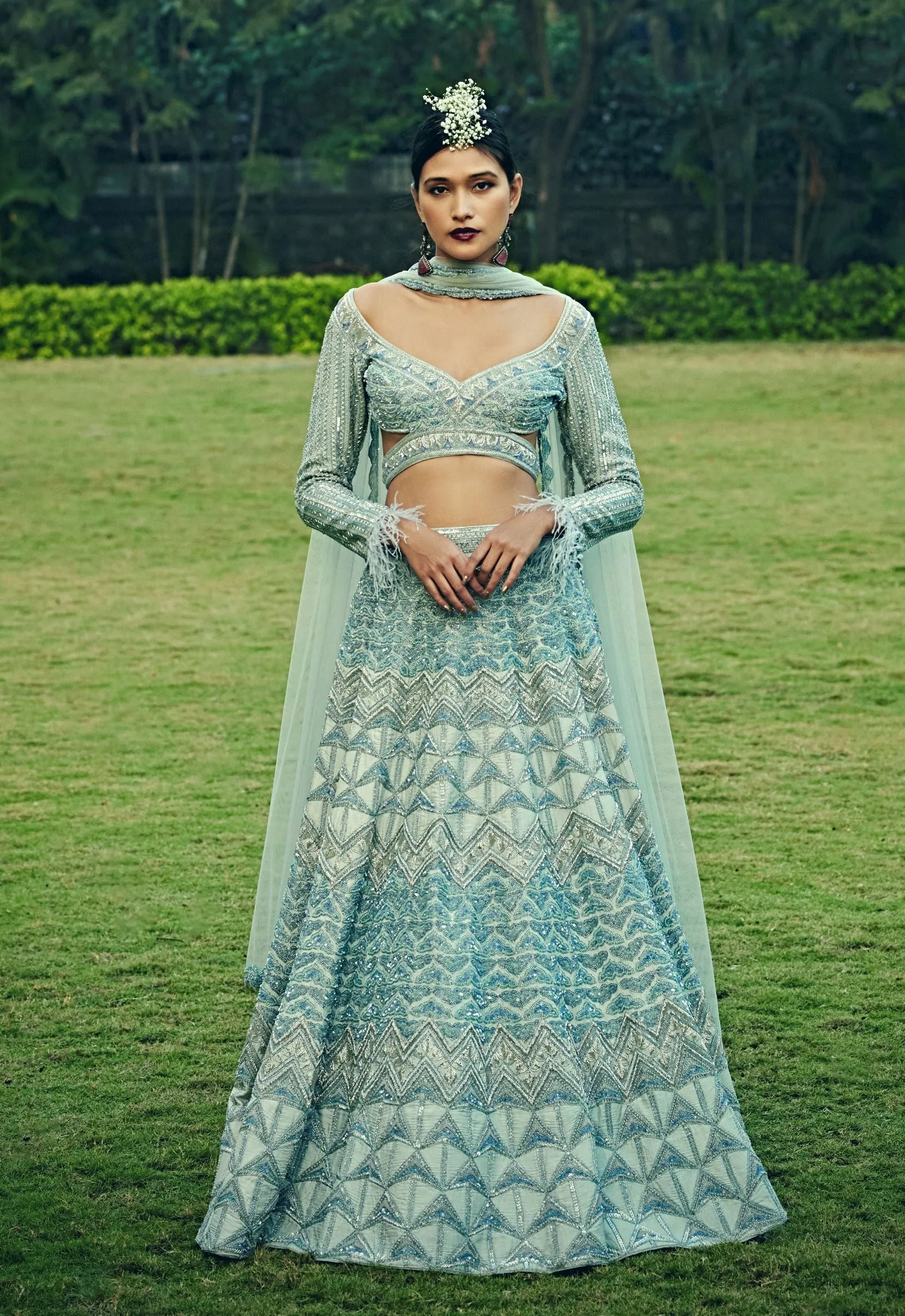 Arctic Blue Colour Wedding Lehenga