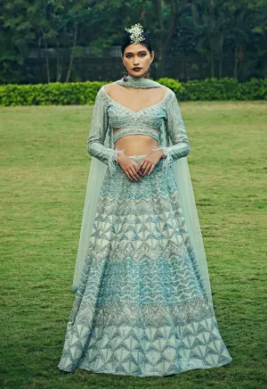 Arctic Blue Colour Wedding Lehenga
