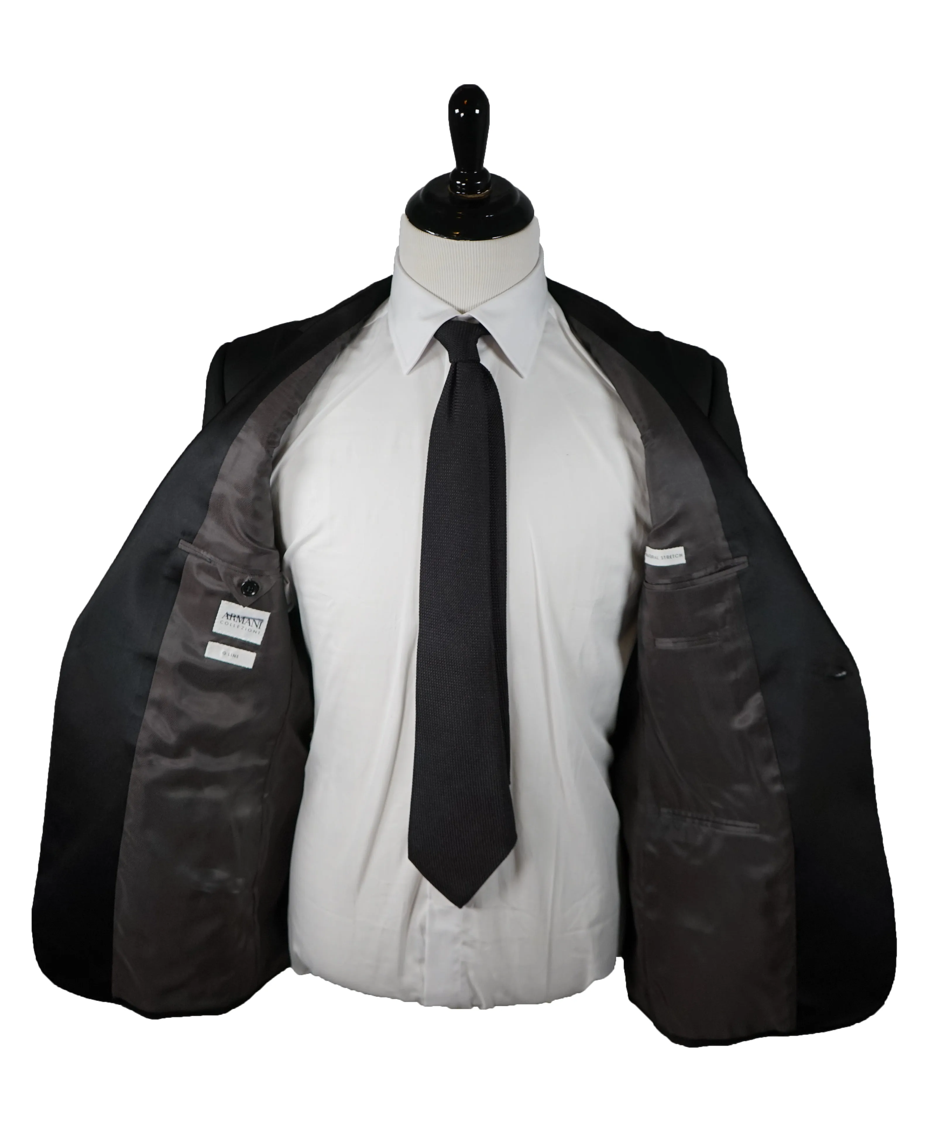 ARMANI COLLEZIONI - Black Peak Lapel 1-Button Satin Tuxedo -  38R