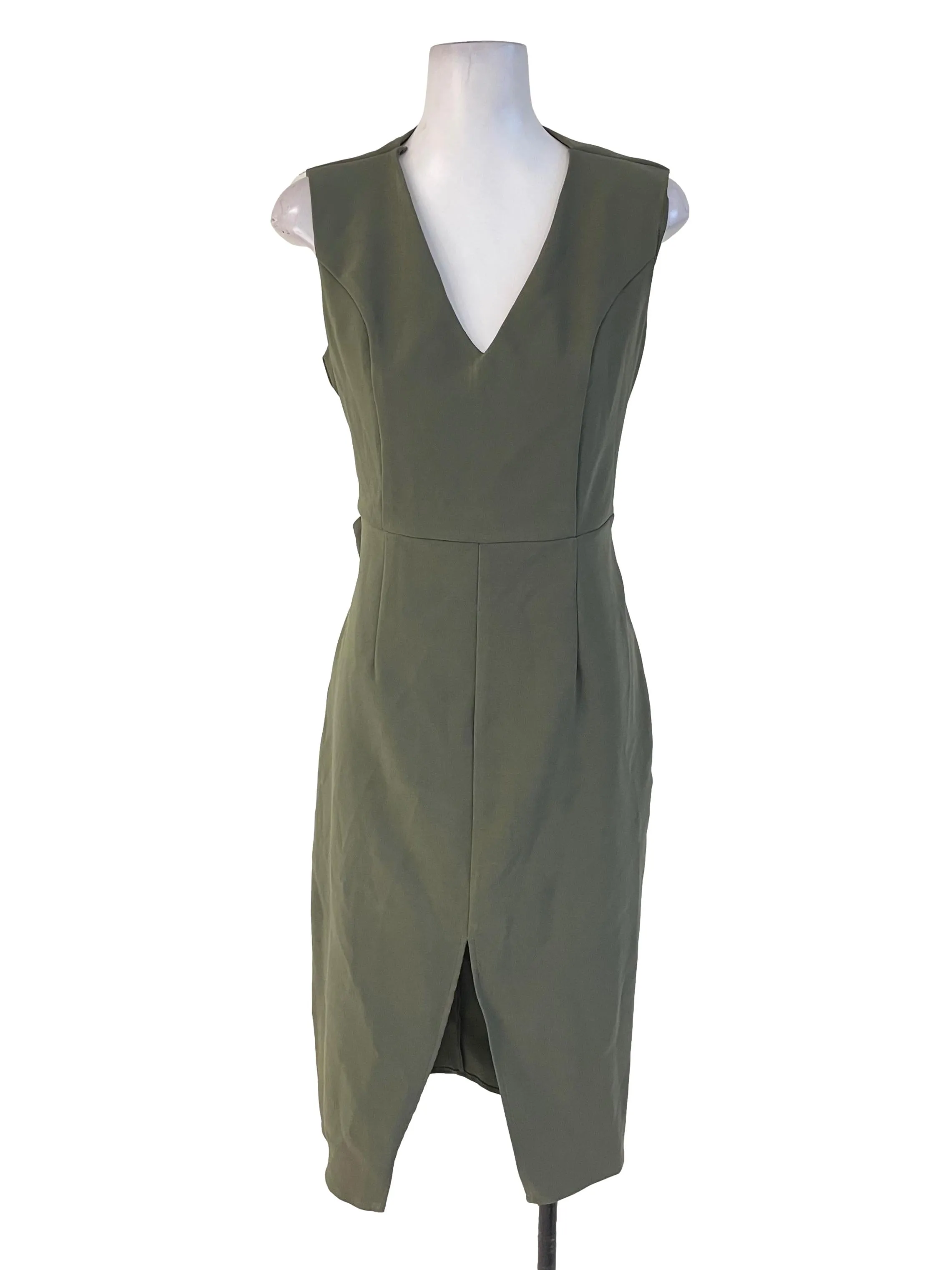 Ash Green V Neck Sheath Dress
