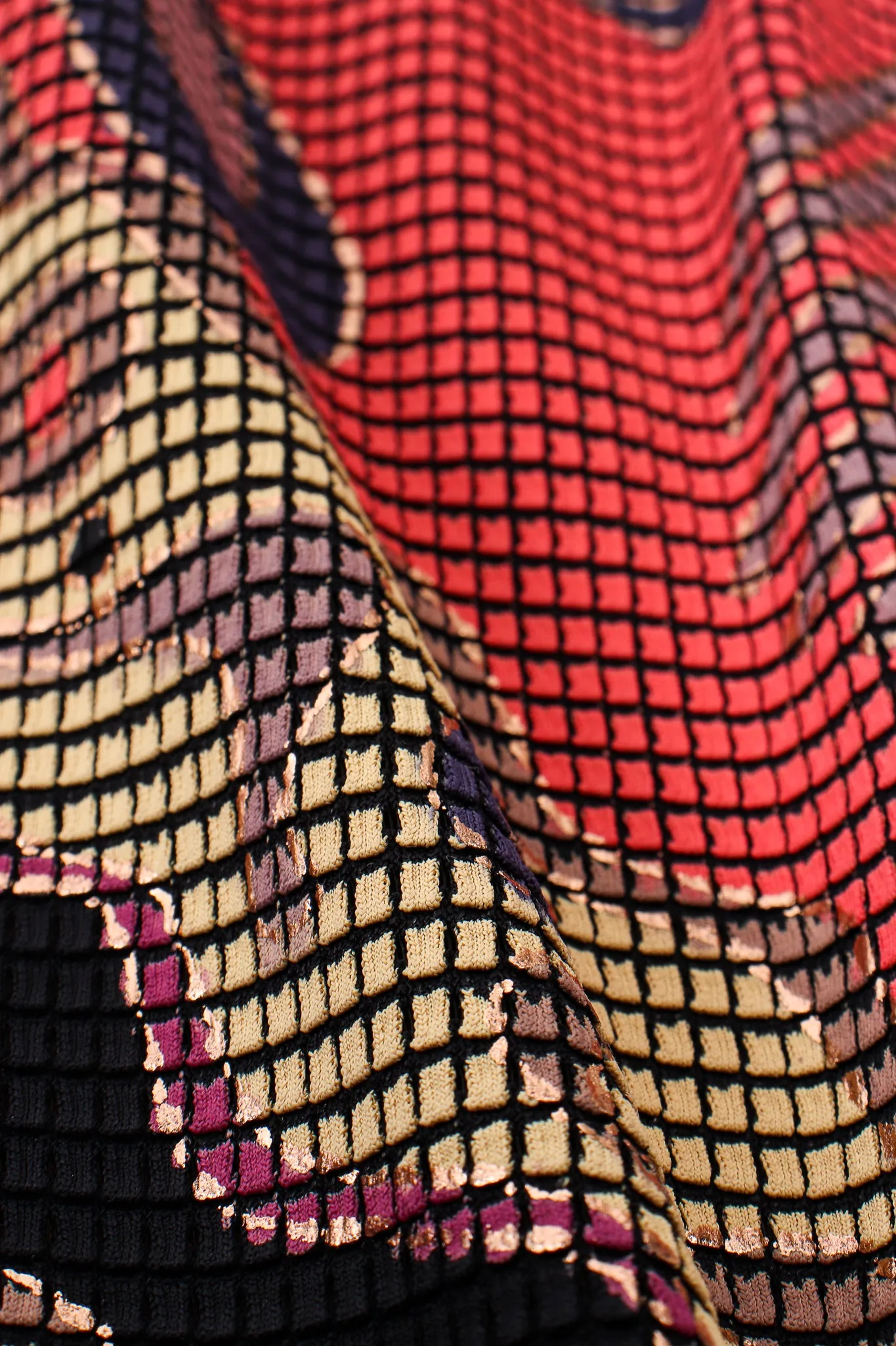 Asymmetrical Mosaic Mesh Cutout Dress