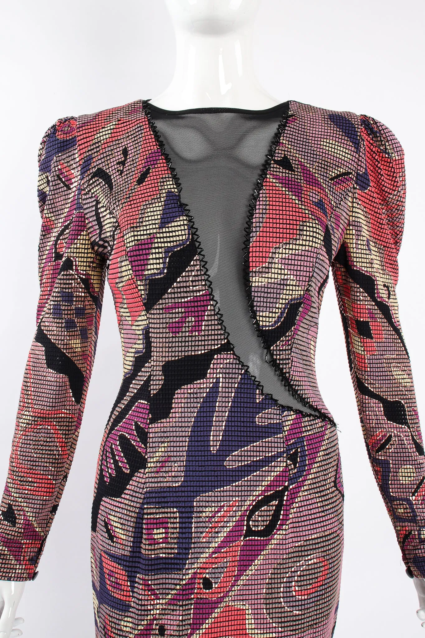 Asymmetrical Mosaic Mesh Cutout Dress